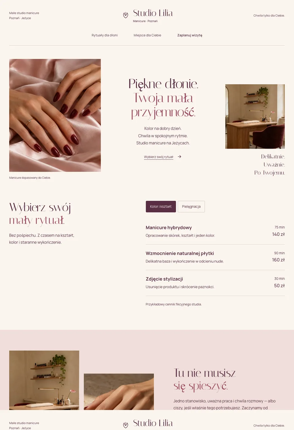 Podgląd rzeczywistej strony koncepcyjnej Studio Lilia
